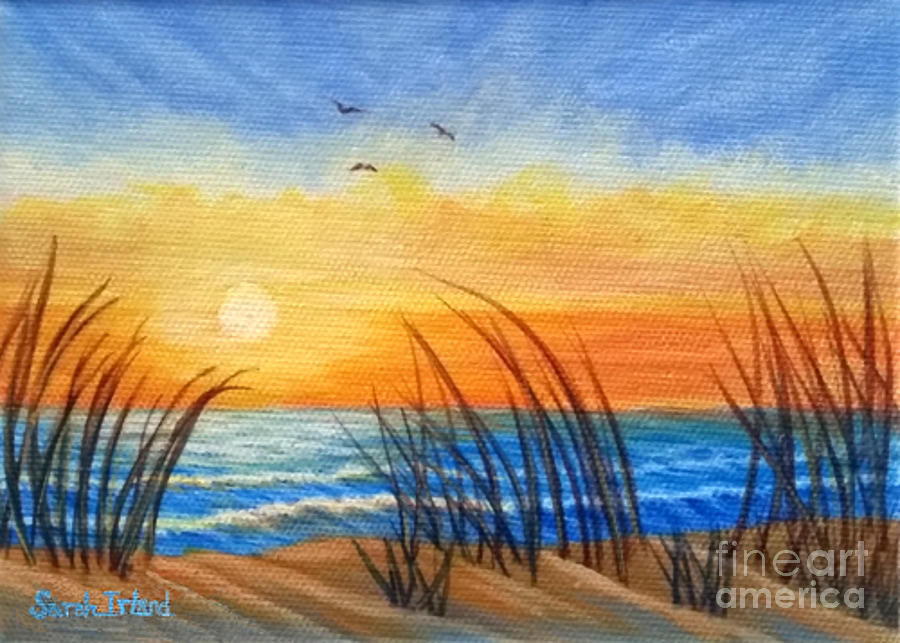 Sunset Painting - Blue and Gold Sunset by Sarah Irland