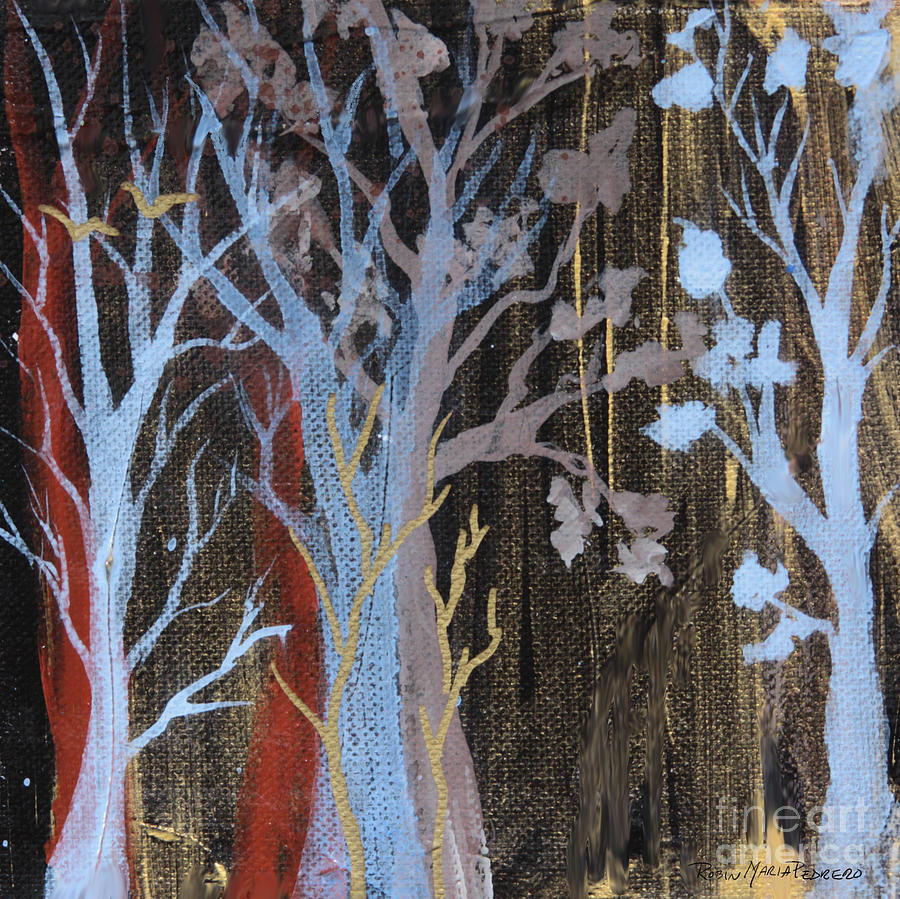Blue and Gold Trees  Painting by Robin Pedrero