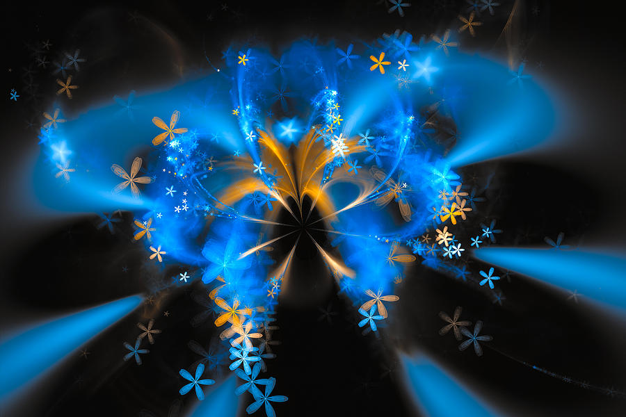 Blue and golden fractal flower bouquet Digital Art by Matthias Hauser