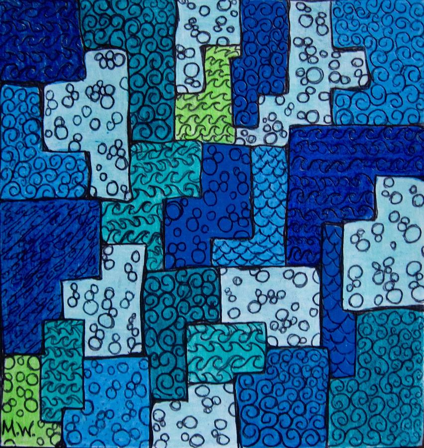 Blue and green abstract 2 Drawing by Megan Walsh