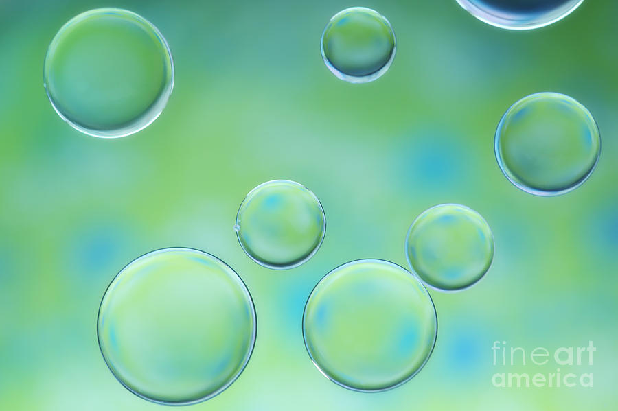 Oil Photograph - Blue and Green Bubbles by LHJB Photography