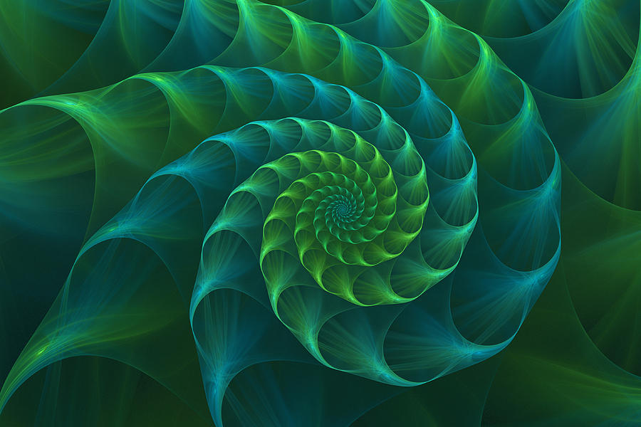 Shell Digital Art - Blue and Green Nautilus Shell by Anna Bliokh