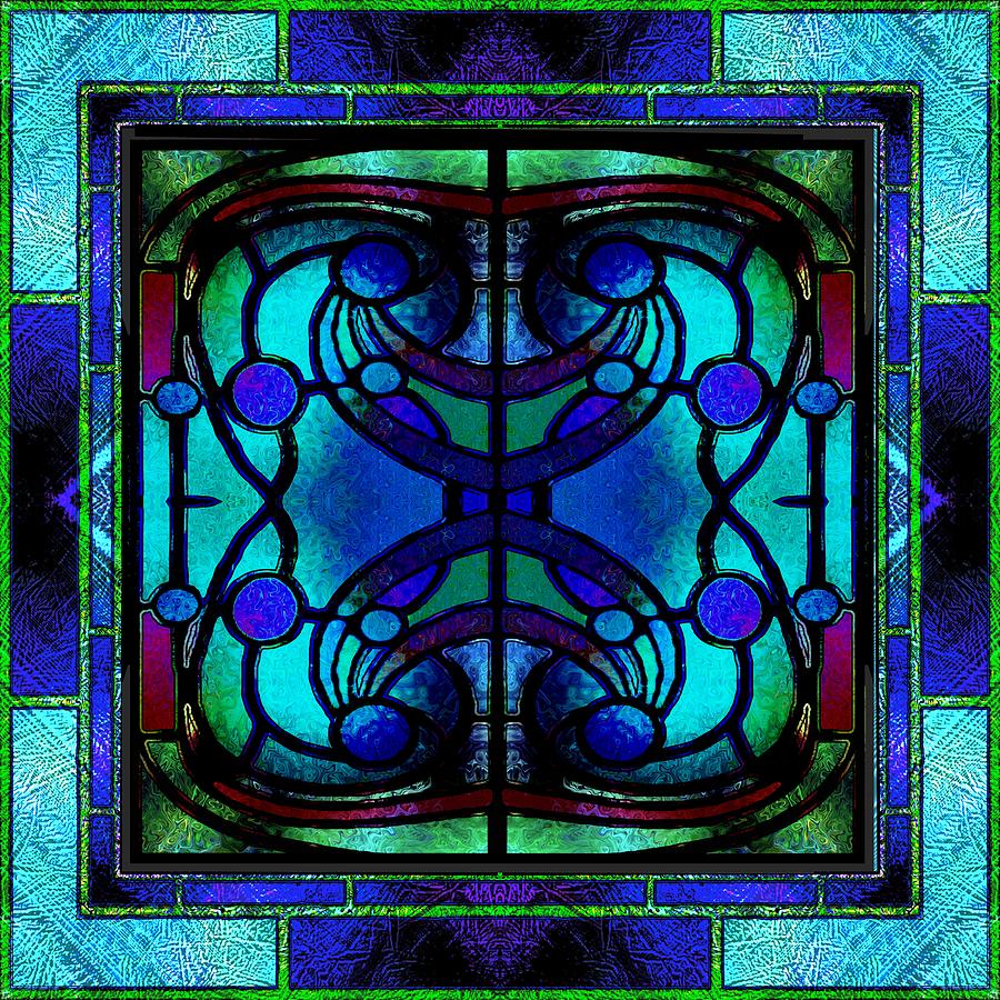 Blue and Green Stained Glass Victorian Design Digital Art by Patricia ...