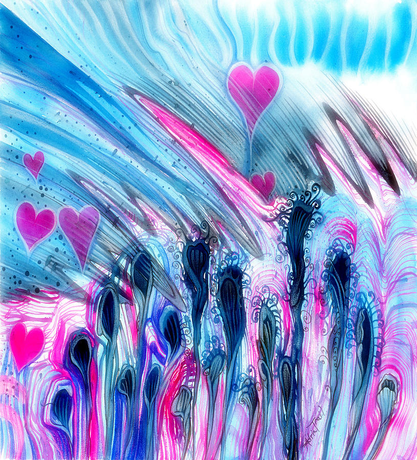 Blue and Hearts Painting by Adria Trail