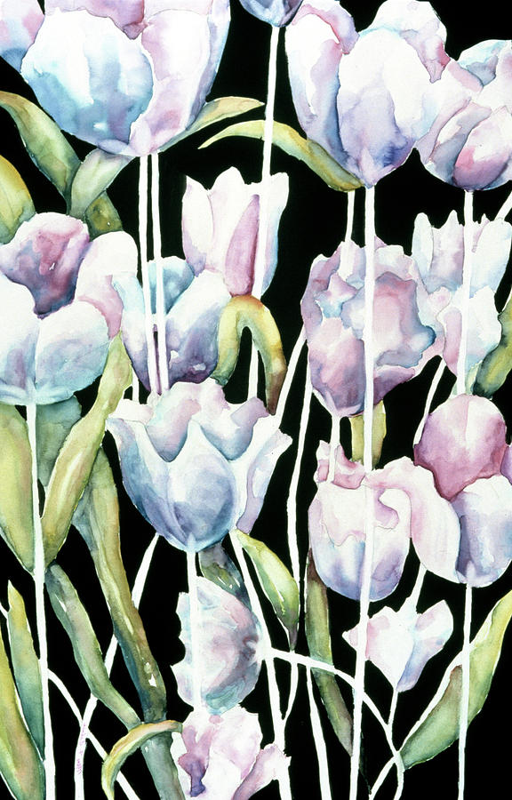 Blue and Lavendar Tulips Painting by Mary Silvia