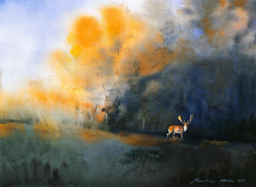 Blue and Orange Painting by Attila Meszlenyi