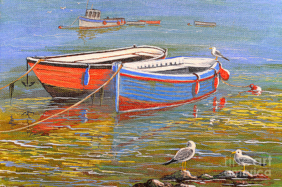 Boat Painting - Blue and Orange by Bill Holkham