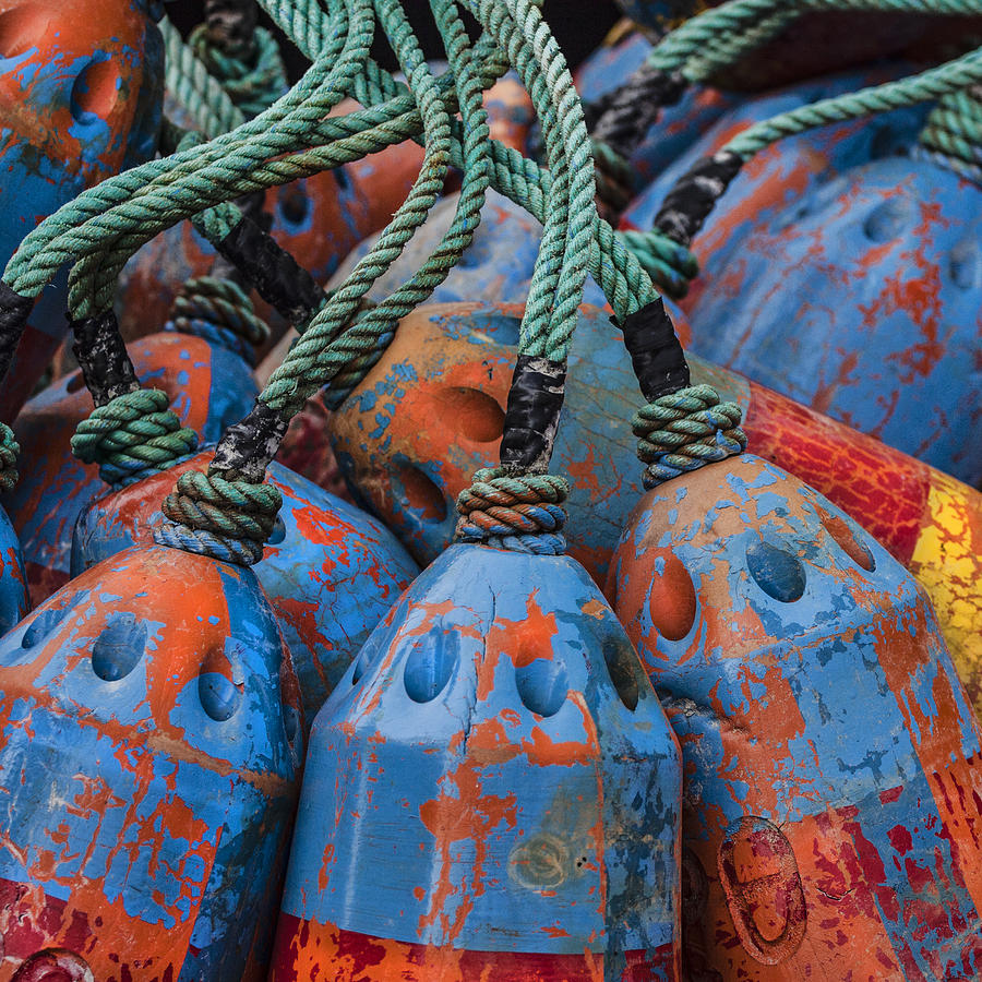 Pattern Photograph - Blue and Orange Fishing Buoys by Carol Leigh