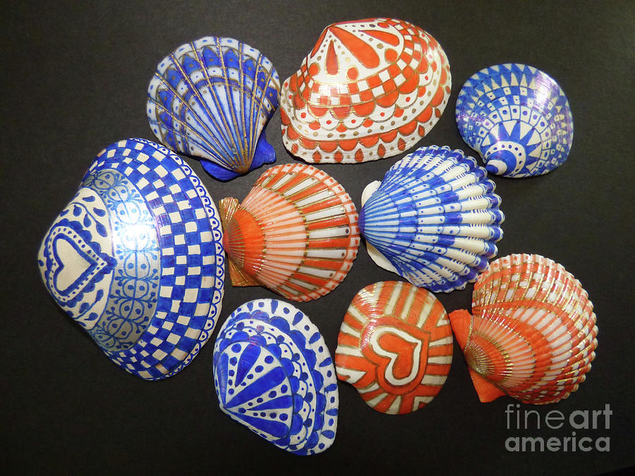 Blue and Orange Sharpie Shells Photograph by Jean Doepkens Wright
