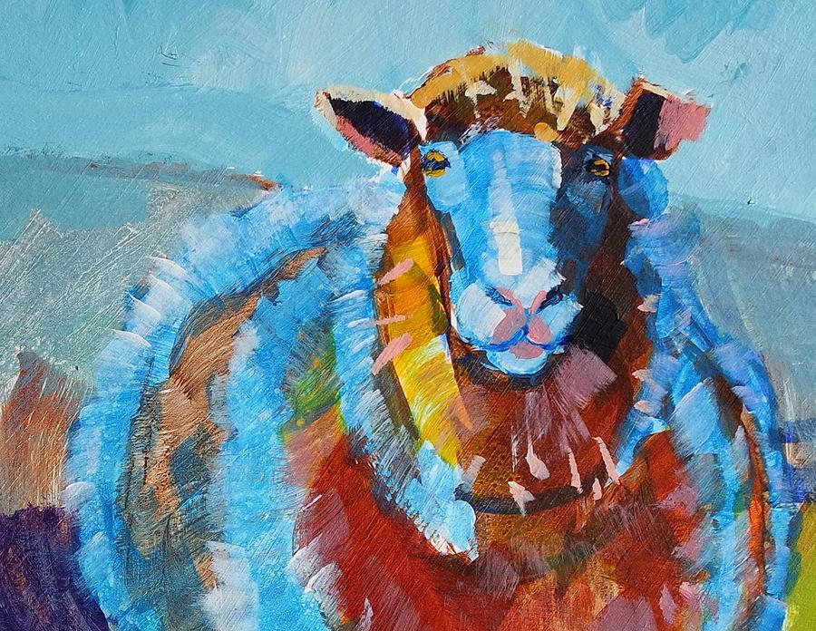 Blue and orange sheep Painting by Mike Jory