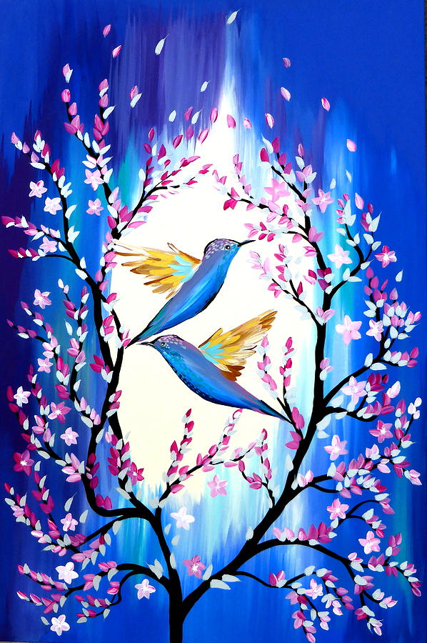 Blue And Pink Cherry Blossom Painting