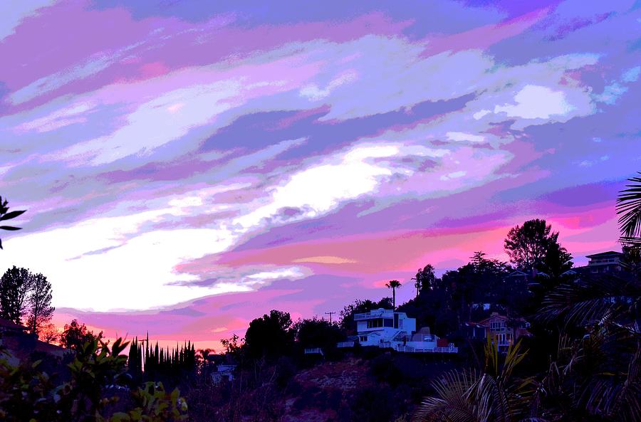 Blue and Pink Clouds IX Posterized Digital Art by Linda Brody
