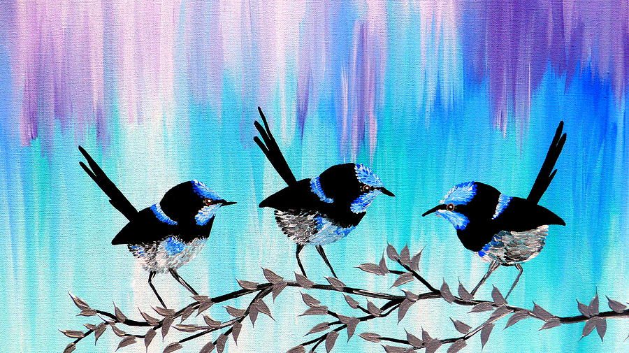 Bird Painting - Blue and Purple by Cathy Jacobs