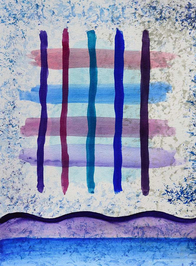 Blue and Purple CrissCross Dyptych  Left Side Painting by Linda Brody