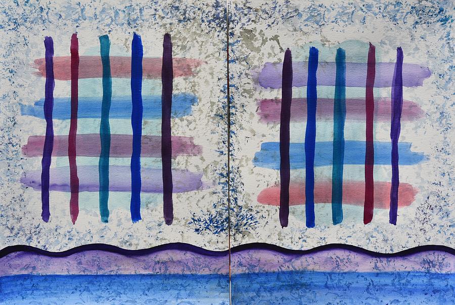 Blue and Purple CrissCross Dyptych Painting by Linda Brody