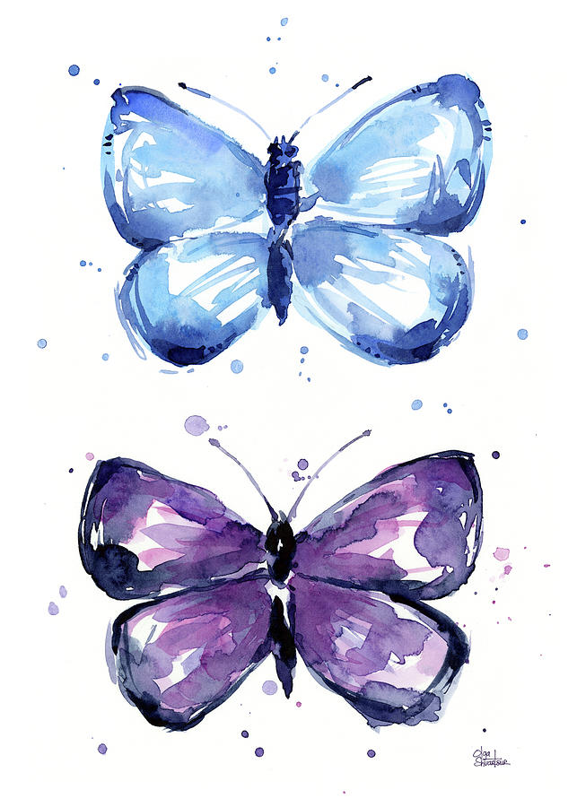 Abstract Painting - Butterflies Blue and Purple  by Olga Shvartsur