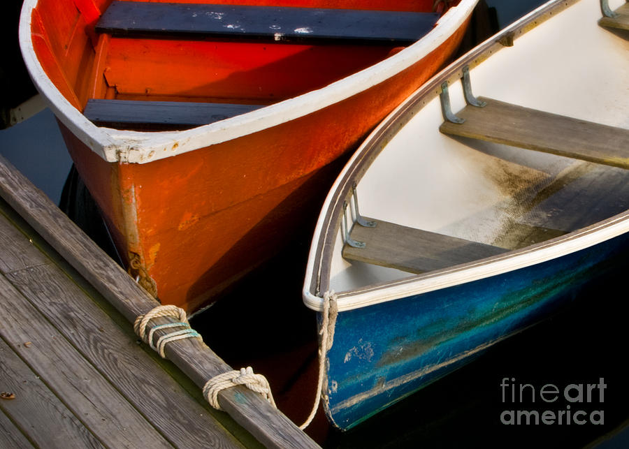 Boat Photograph - Blue and Red Dinghies by Jerry Fornarotto