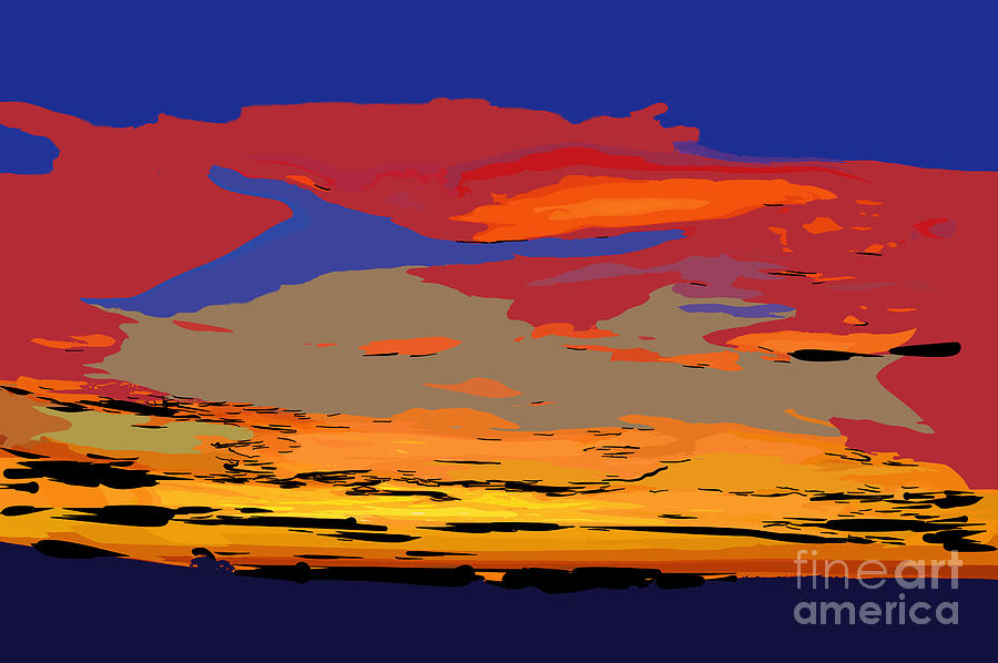 Blue And Red Ocean Sunset Digital Art by Kirt Tisdale