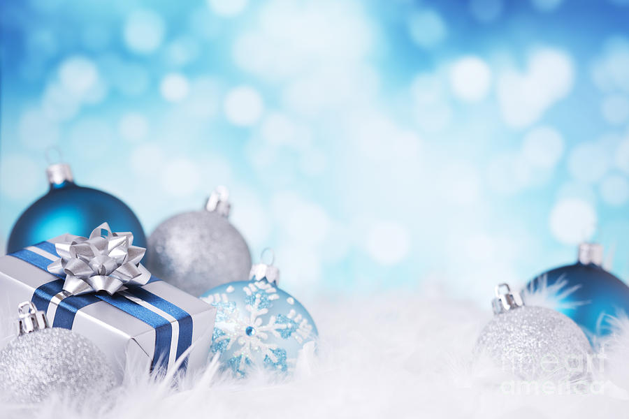 Blue And Silver Christmas Scene With Baubles And T Photograph By | Free ...