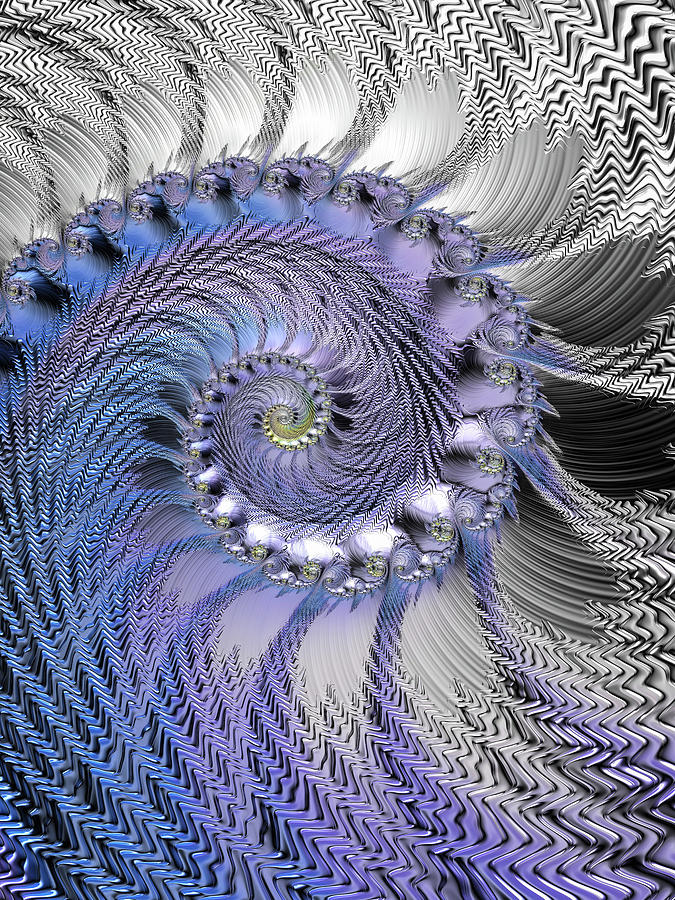 Blue And Silver Fractal Spiral Digital Art