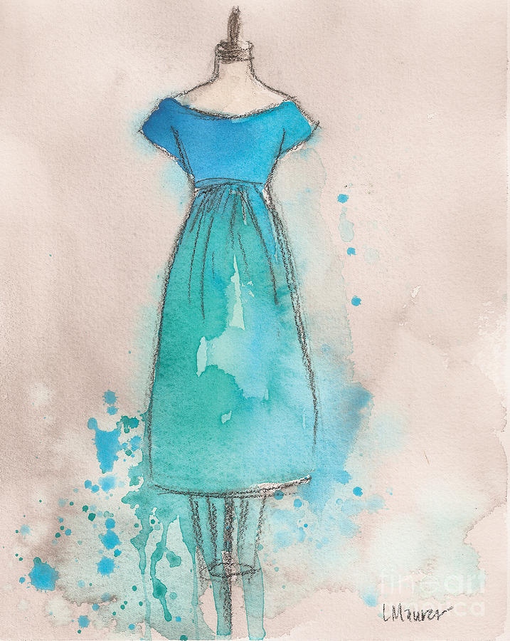 Blue And Teal Dress Painting by Lauren Maurer