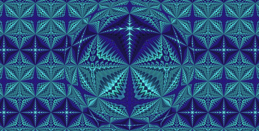 Blue and Turquoise Symmetrical Pattern, Kaleidoscope Digital Art by Ernst Dittmar