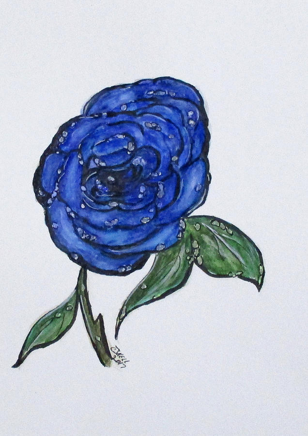 Blue And Wet, Rose Painting by Clyde J Kell