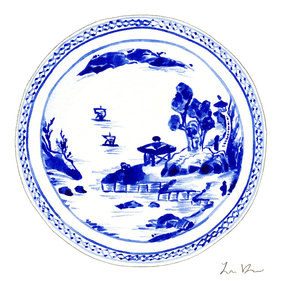 Blue And White China Painting - Blue and White Chinese Chinoiserie Plate 2 by Laura Row