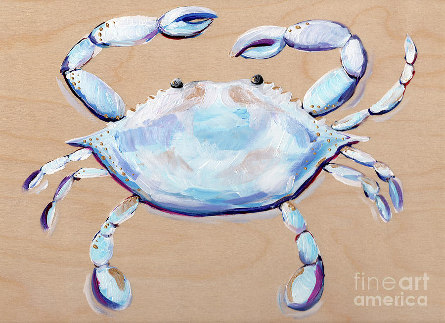 Blue and White Crab Painting by Anne Seay