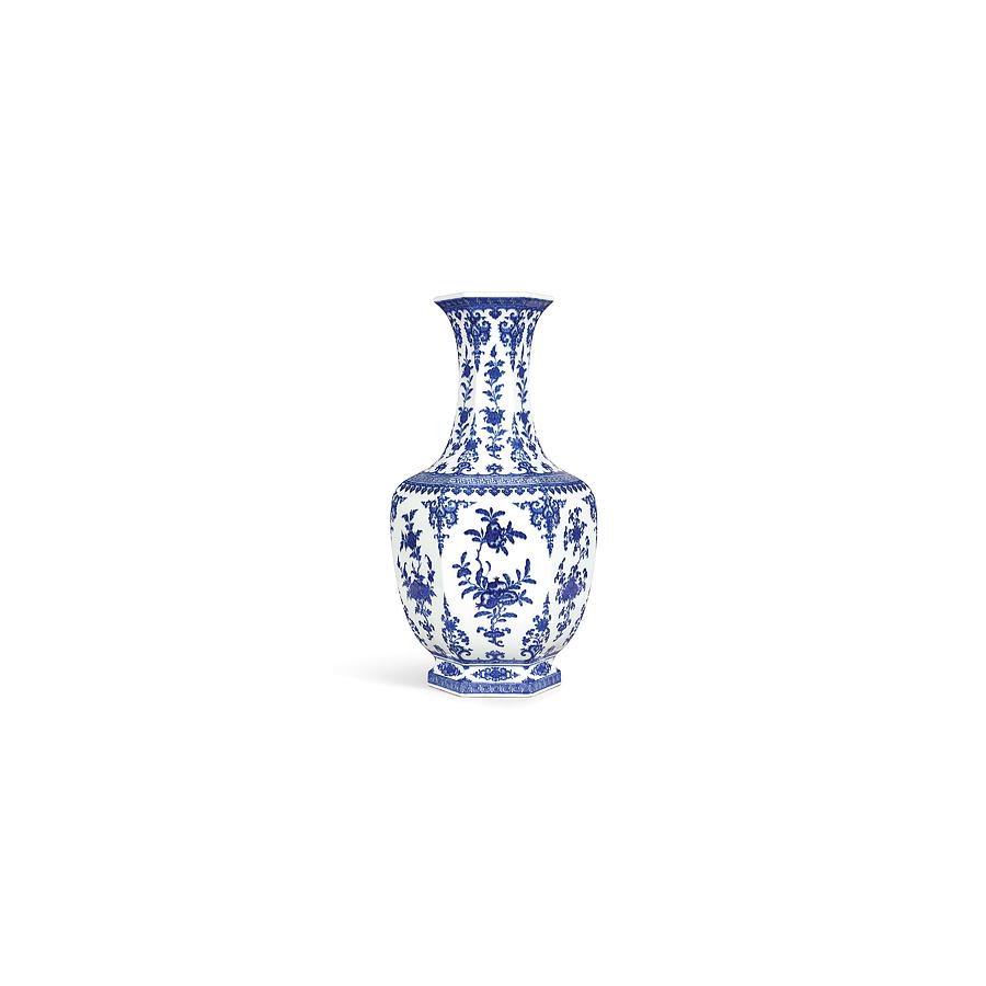 Bowl Painting - Blue And White Hexagonal Vase L by Celestial Images