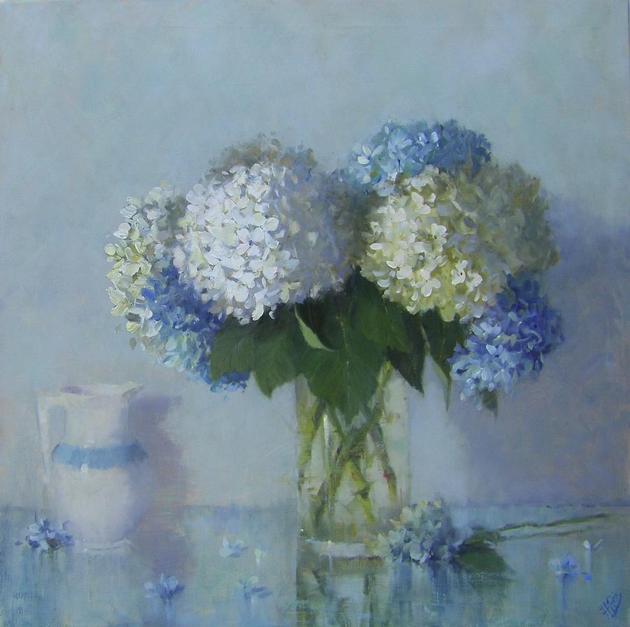 Blue and White Hydrangeas Painting by Hope Reis - Fine Art America