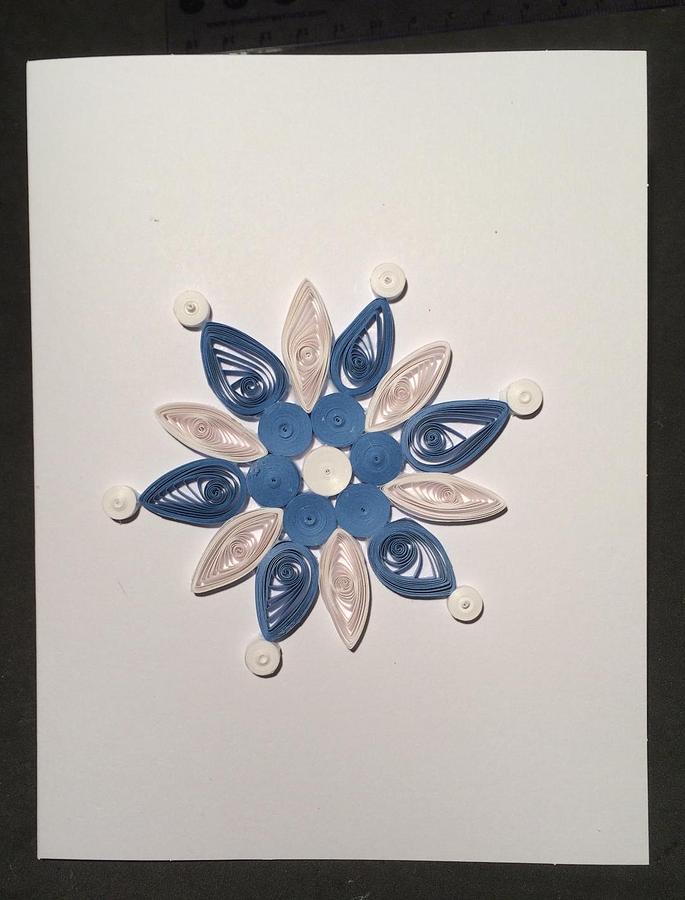 Quilling Mixed Media - Blue and White Snowflake Handmade Quilling Greeting Card by Gay Dallek