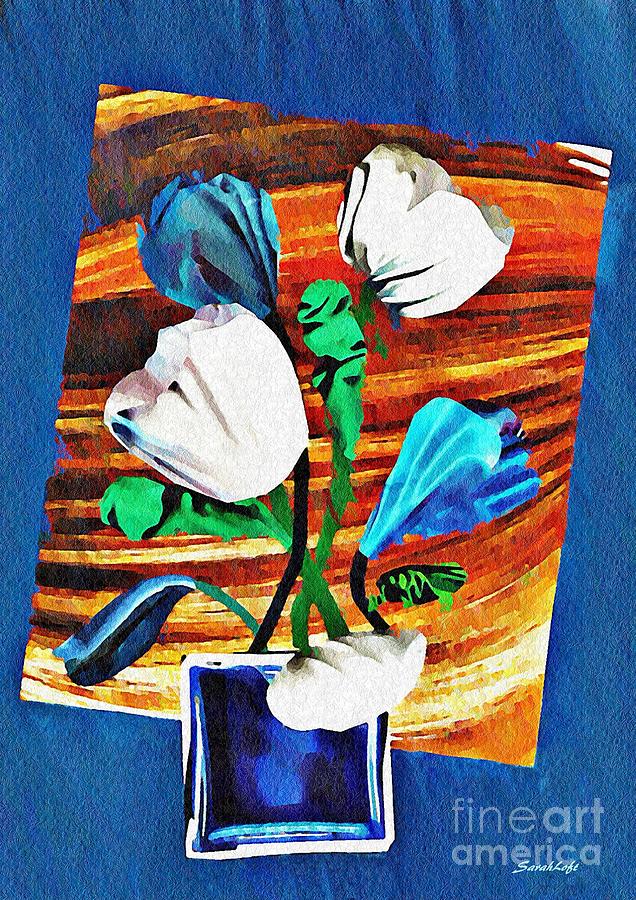 Tulip Mixed Media - Blue and White Tulips by Sarah Loft