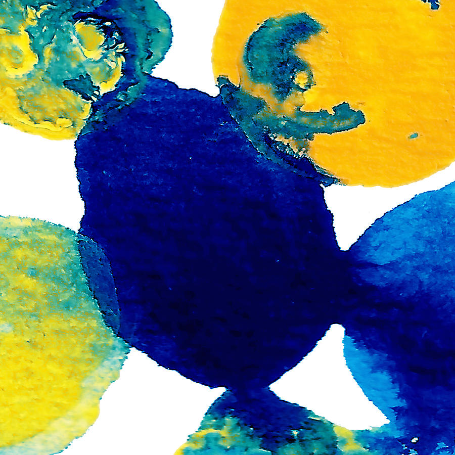 Abstract Painting - Blue and Yellow Sea Interactions B by Amy Vangsgard