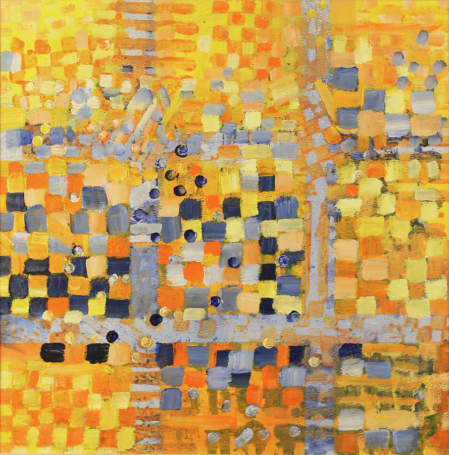 Geometric Abstraction Mixed Media - Blue and Yellow by Irma   Ostroff