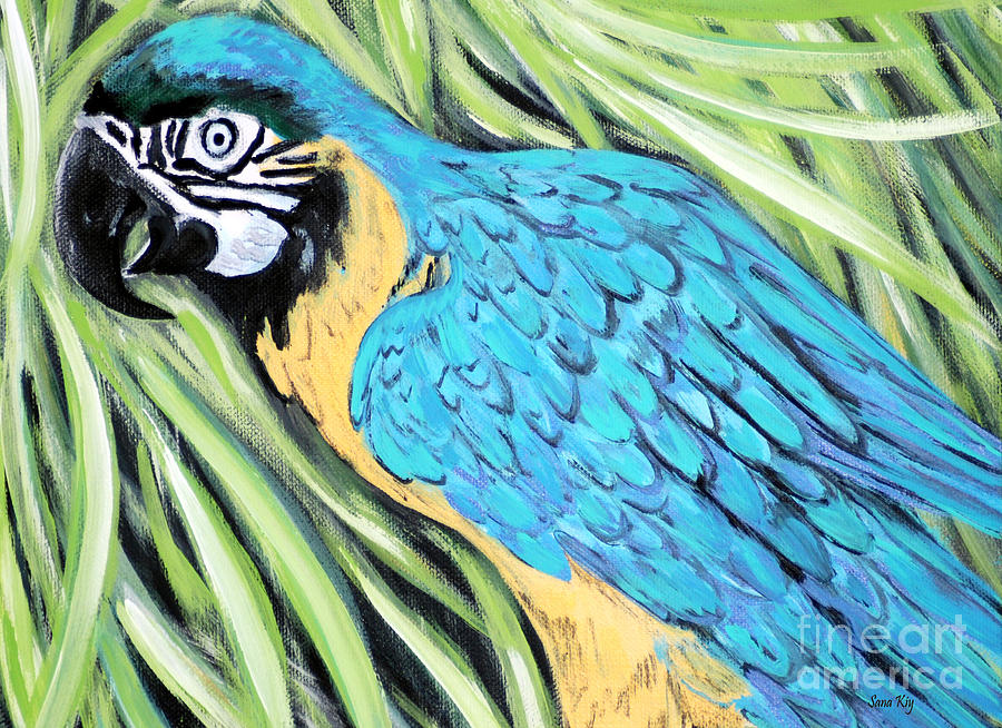 Blue and Yellow Macaw or Blue and Gold Macaw. 2015 Art Painting by Oksana Semenchenko