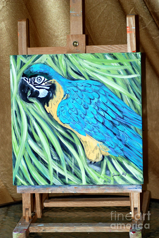 Blue and Yellow Macaw. Original acrylic painting for sale Painting by Oksana Semenchenko