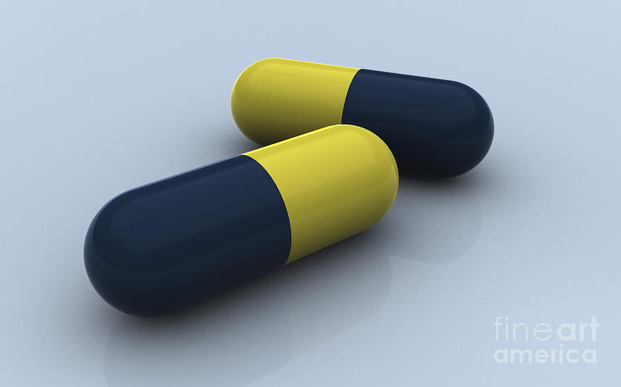 Blue And Yellow Medication Capsules Digital Art by Stocktrek Images