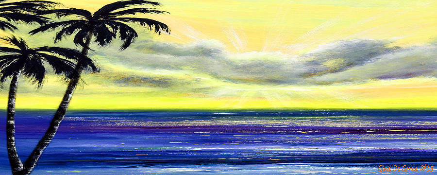 Blue and Yellow Tropical Sunset Painting by Gina De Gorna
