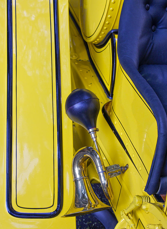 Blue and Yellow Vintage Car Detail Photograph by Venetia Featherstone-Witty
