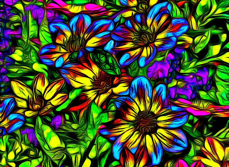 Flower Digital Art - Blue and Yellow Wildflowers by Jean-Marc Lacombe