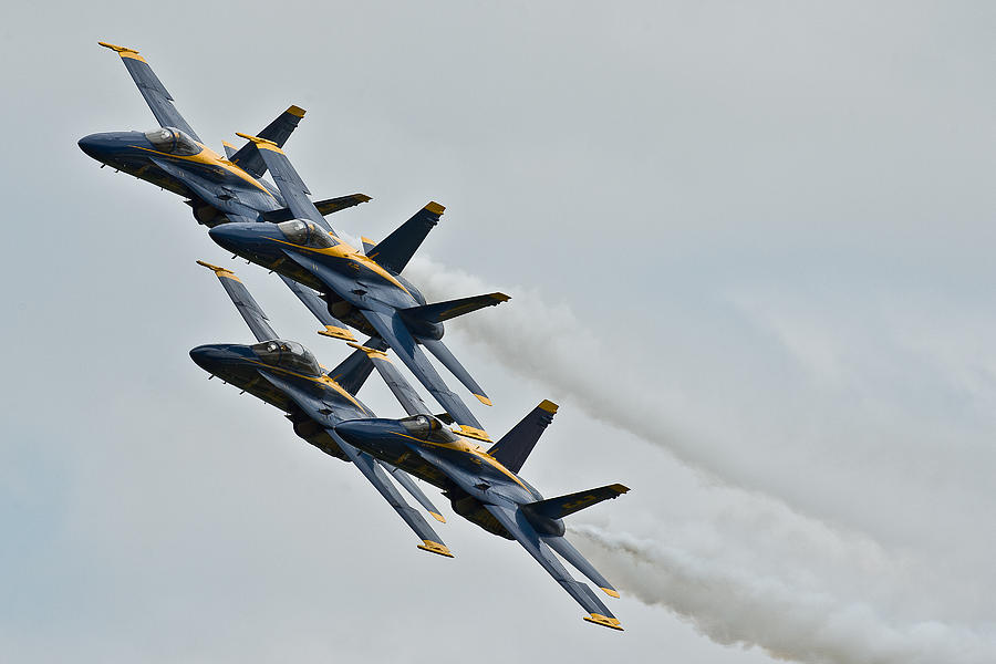 Sailors Painting - Blue Angels fly over Air Force Base by Celestial Images
