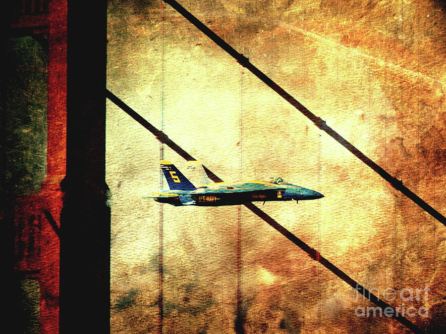 Transportation Photograph - Blue Angels Golden Gate and Moon - Photoart by Wingsdomain Art and Photography