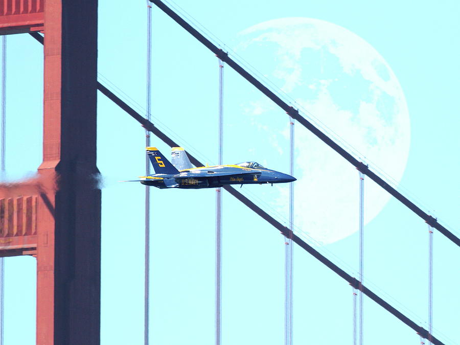 Blue Angels Golden Gate and Moon Photograph by Wingsdomain Art and Photography