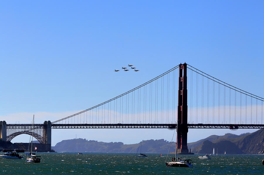 Golden Gate Bridge Photograph - Blue Angels Over Golden Gate Bridge by Her Arts Desire