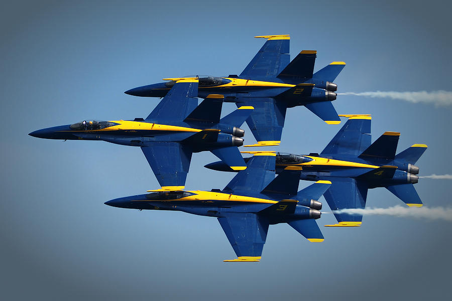 Blue Angels Diamond Formation Over Ocean City MD Photograph by Bill Swartwout