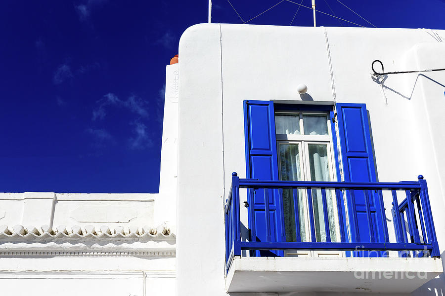 Blue Balcony in Mykonos Town Photograph by John Rizzuto