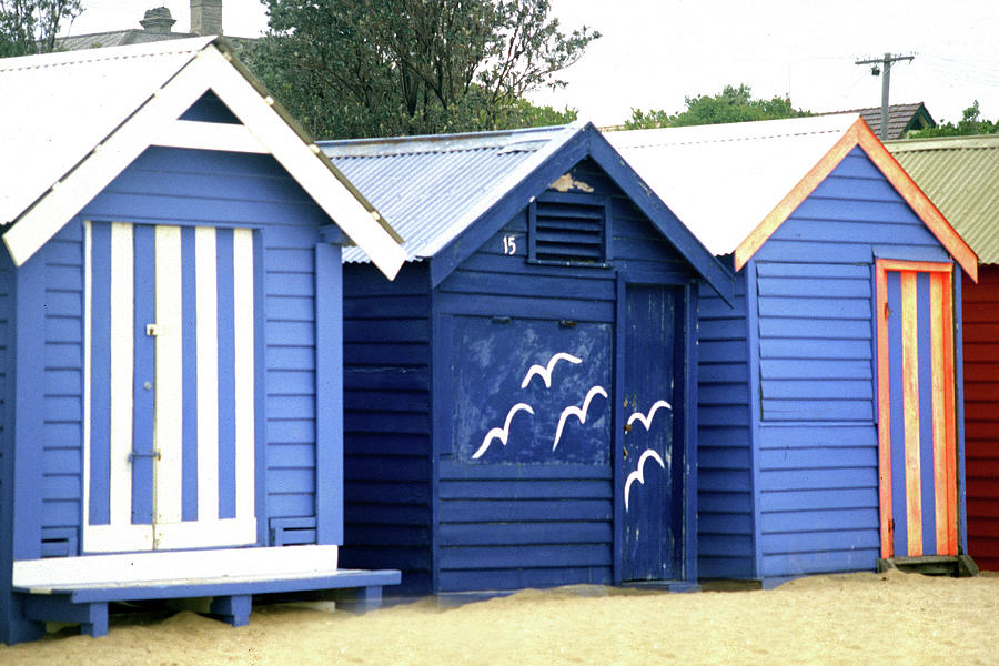 Blue Bathing Boxes Photograph by Jerry Griffin