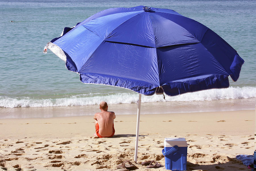 Beach Photograph - Blue Beach Umbrella by Gravityx9 Designs