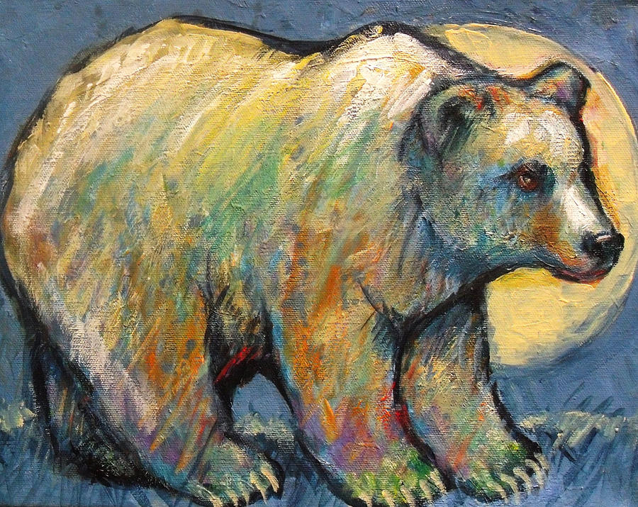 Blue Bear Grizzly Bear in a Full Moon Painting by Carol Suzanne Niebuhr
